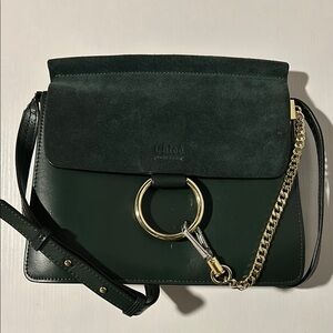 Chloe Dark Green Leather and Suede Medium Faye Shoulder Bag